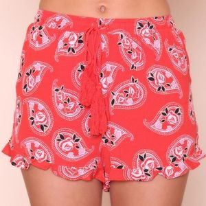 Vestique | Orange Paisley Drawstring Shorts Sz Sm